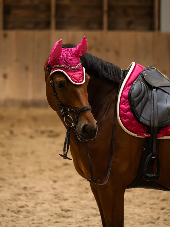 PS of Sweden Quilted Heart Ear Bonnet & Saddle Bundle Set (Thrill Pink)