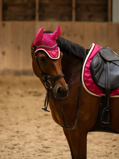 PS of Sweden Quilted Heart Ear Bonnet & Saddle Bundle Set (Thrill Pink)
