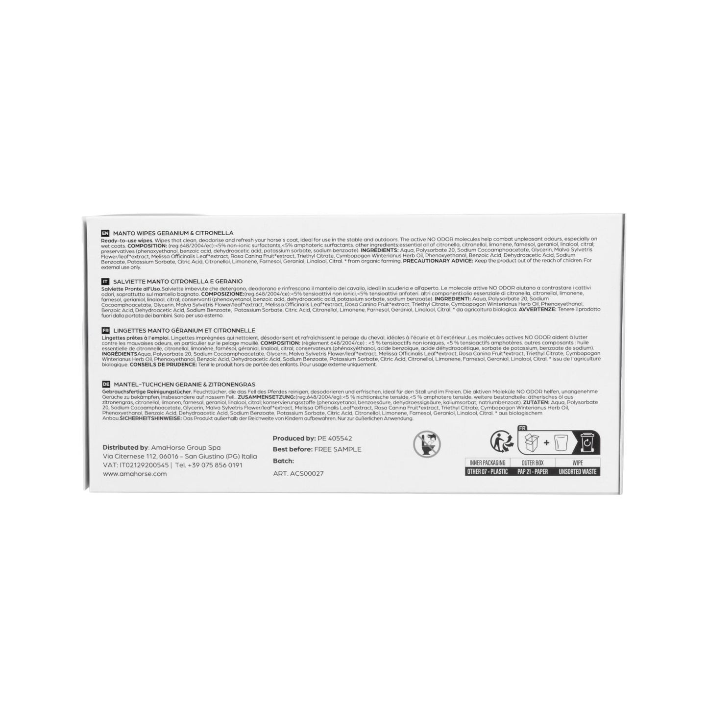 Citronella Horse Wipes - Handy Coat & Skin Wipes 40 pcs