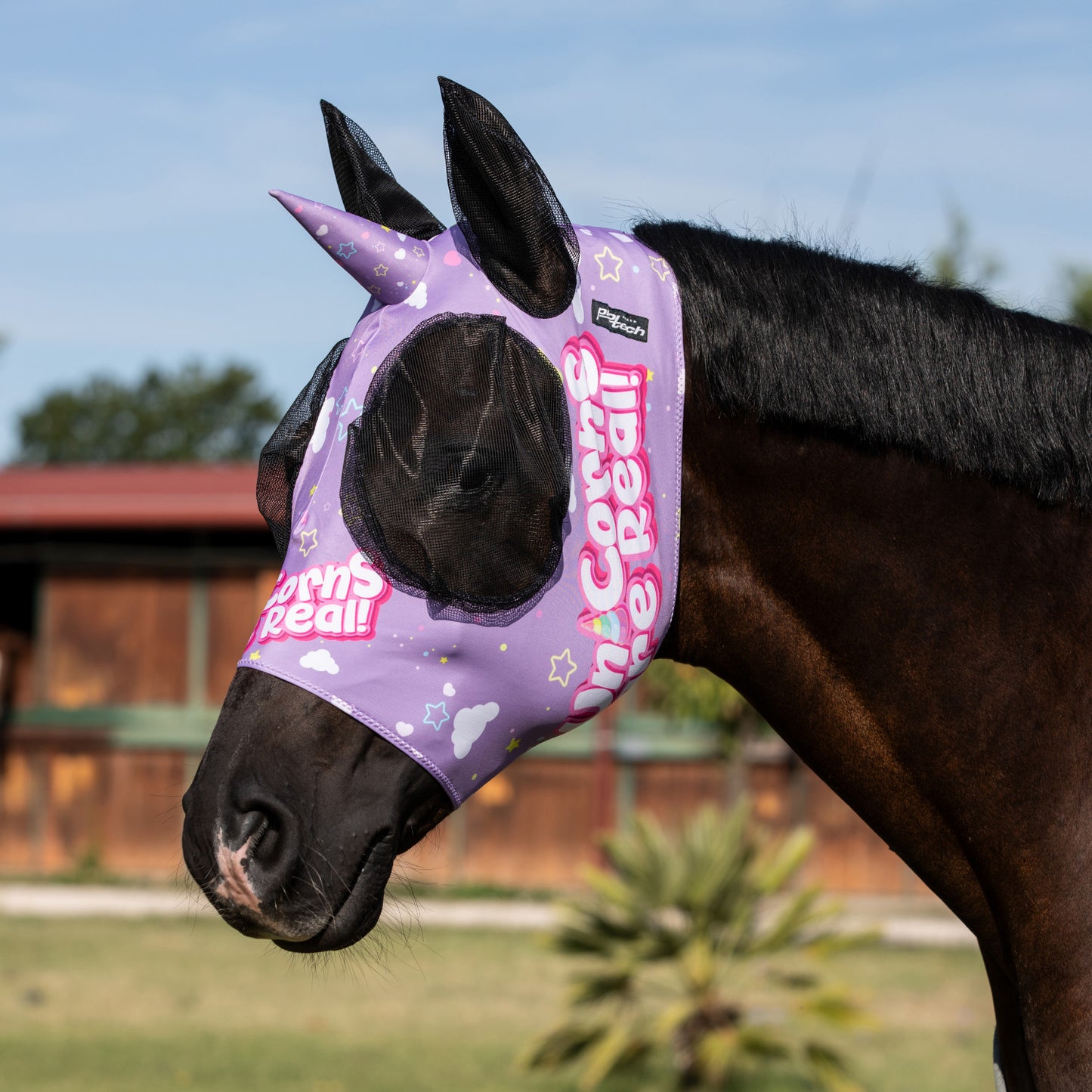 Unicorn Fly Mask with Ear Cover - Anti-Fly Horse Mask