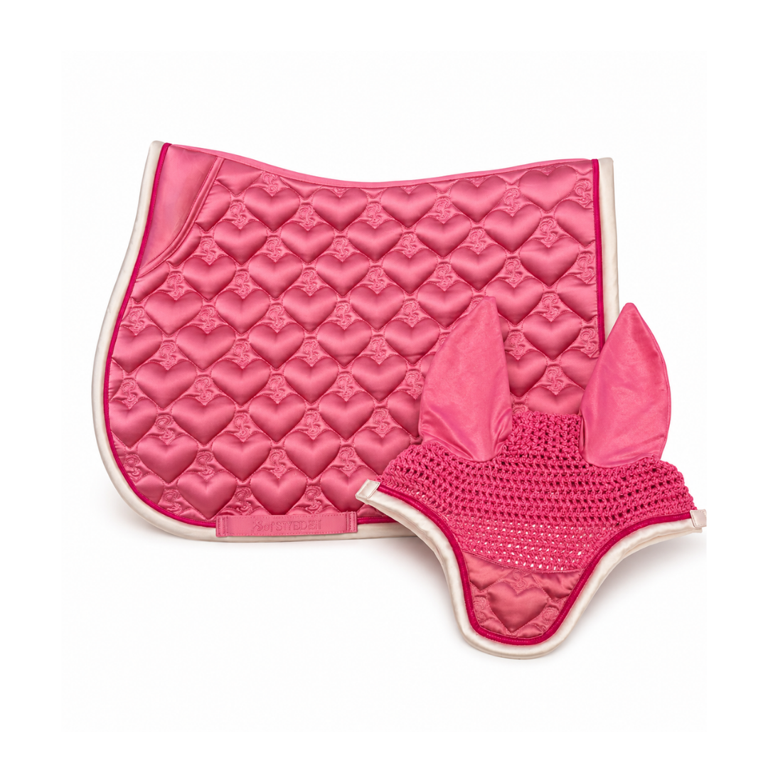 PS of Sweden Quilted Heart Ear Bonnet & Saddle Bundle Set (Thrill Pink)