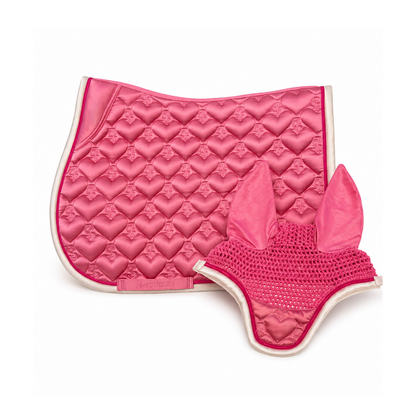 PS of Sweden Quilted Heart Ear Bonnet & Saddle Bundle Set (Thrill Pink)