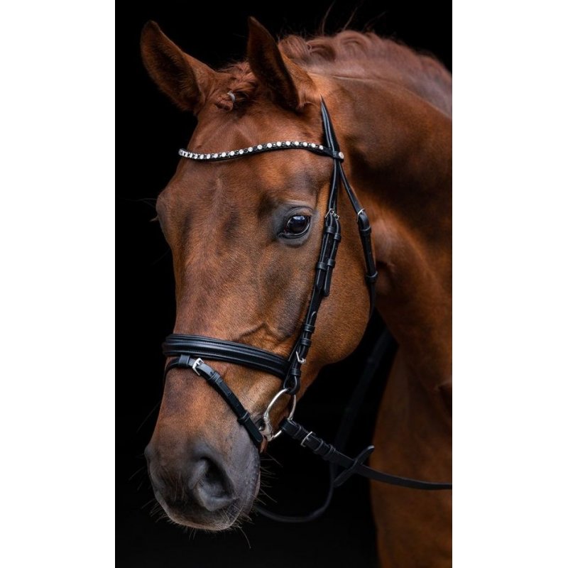 Maila Black Bridle Cob – Elegant Horse Bridle with Rhinestone Browband