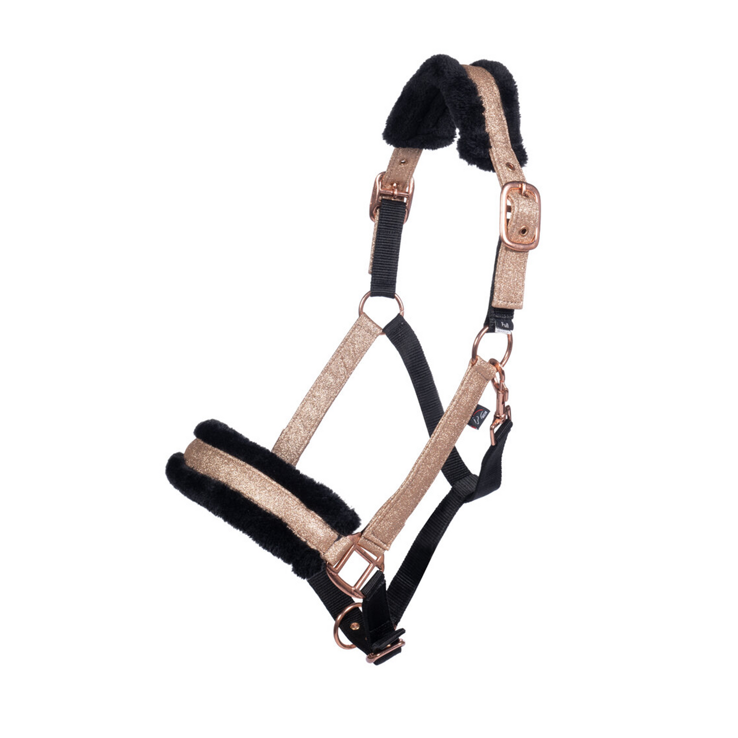 Rosegold Glitter Head Collar with Fur - Soft Padded Horse Headcollar
