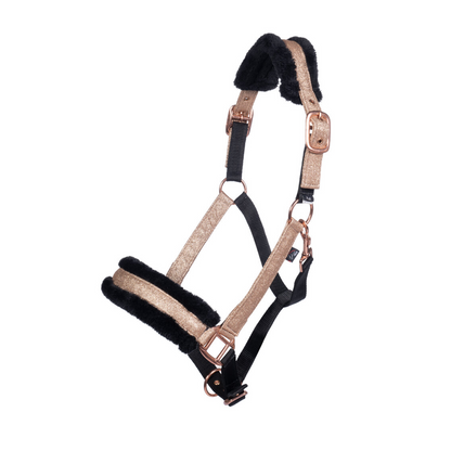Rosegold Glitter Head Collar with Fur - Soft Padded Horse Headcollar